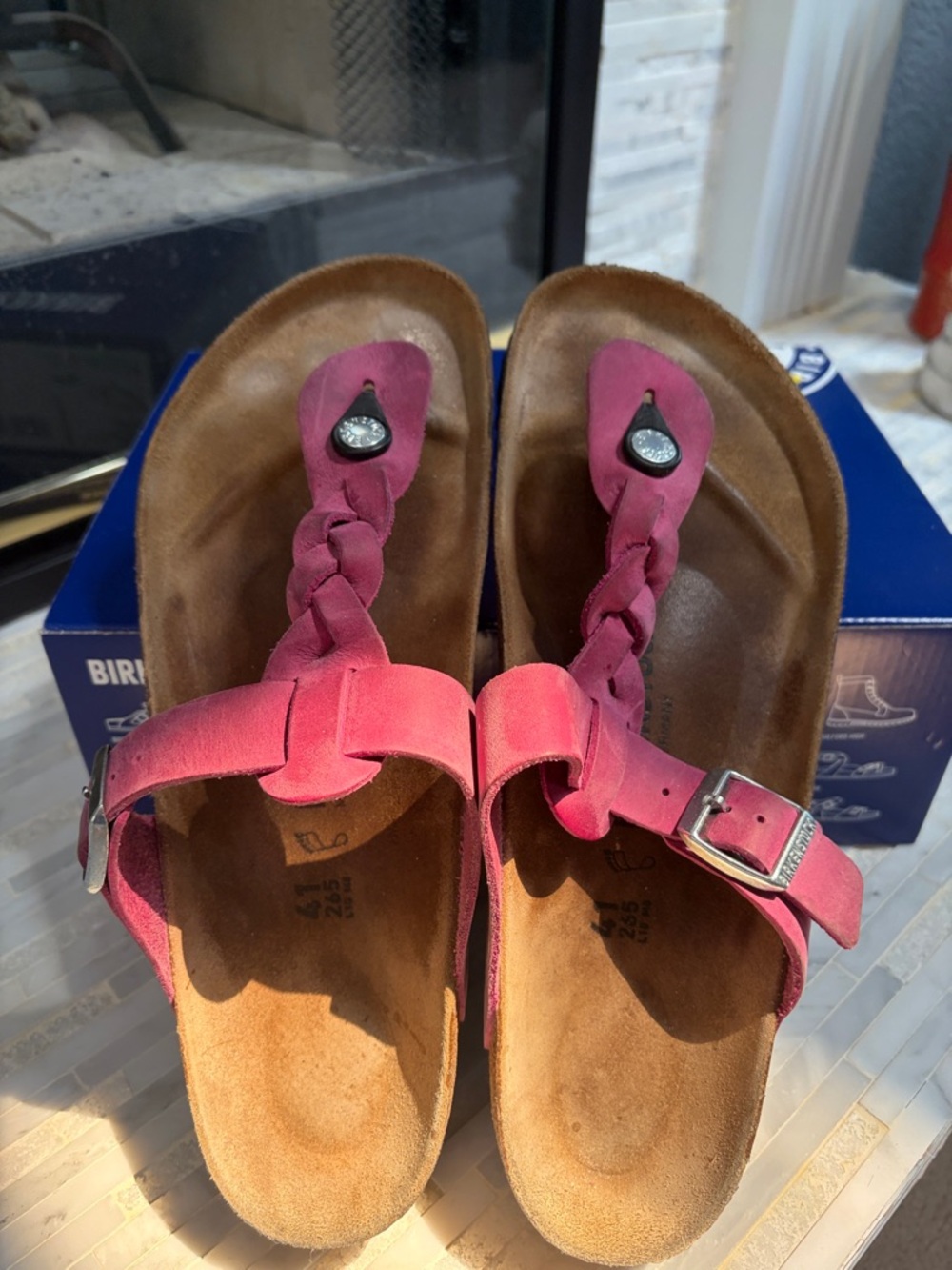 Birkenstock Gizeh Braided Pink Thong Sandals